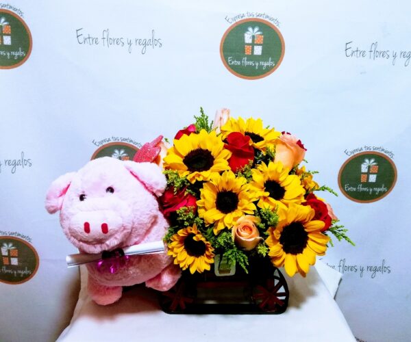 peluche a elejir, girasoles, rosas