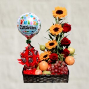 Girasoles, rosas frutas, globo personalizado