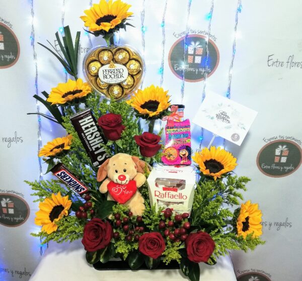 girasoles, peluche chocolates Hershey´s chocolate ferrero