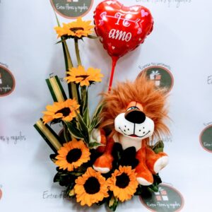 Girasoles, globo personalizado, peluche a su elección regalos a domicilio en Quito