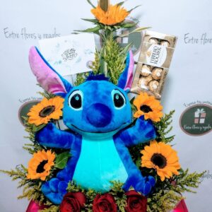 Girasoles, rosas Stich, ferrero regalos a domicilio en Quito