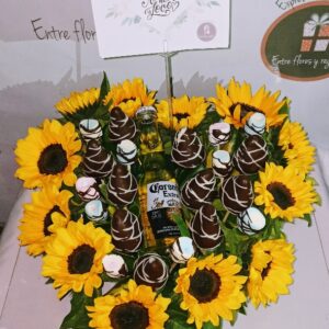 girasoles, frutilla chocolatadas, cerveza coronita