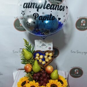 Globo personalizado, girasol chocolate ferrero, frutas regalos a domicilio en Quito