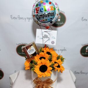 Globo personalizado, Girasol chocolate ferrero,regalos a domicilio en Quito