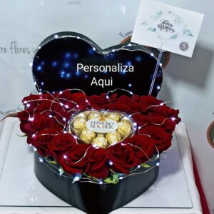 corazón ferrero luces led, tapa personalizada