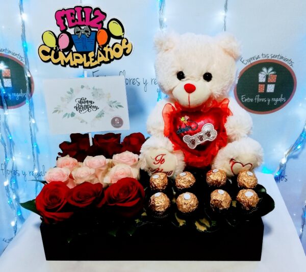 peluche a elegir, rosas, chocolate Ferrero