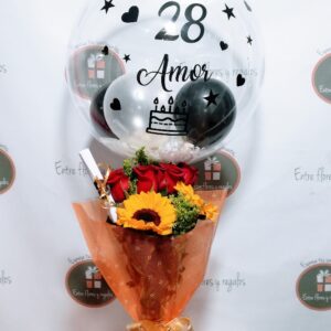 Ramo, rosas, girasol ,globo burbuja personalizado