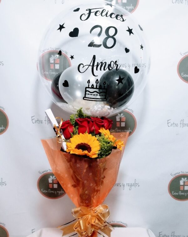 Ramo, rosas, girasol ,globo burbuja personalizado