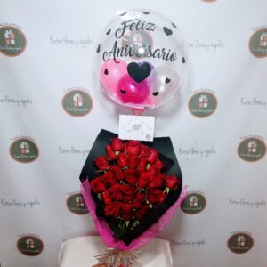 ramo rosas, globo personalizado