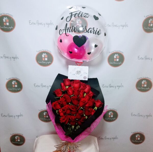 ramo rosas, globo personalizado